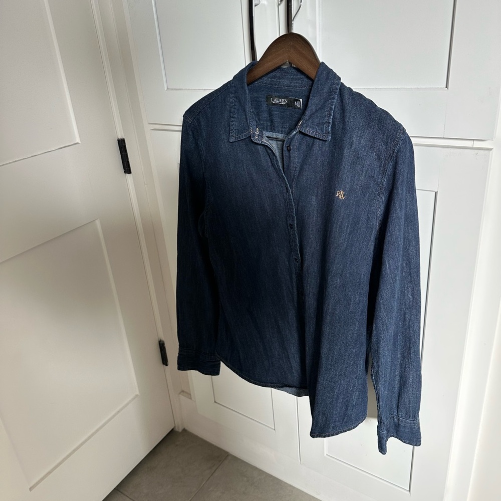 Lauren Ralph Lauren Denim Logo Button-Down Shirt - Picture 2 of 3